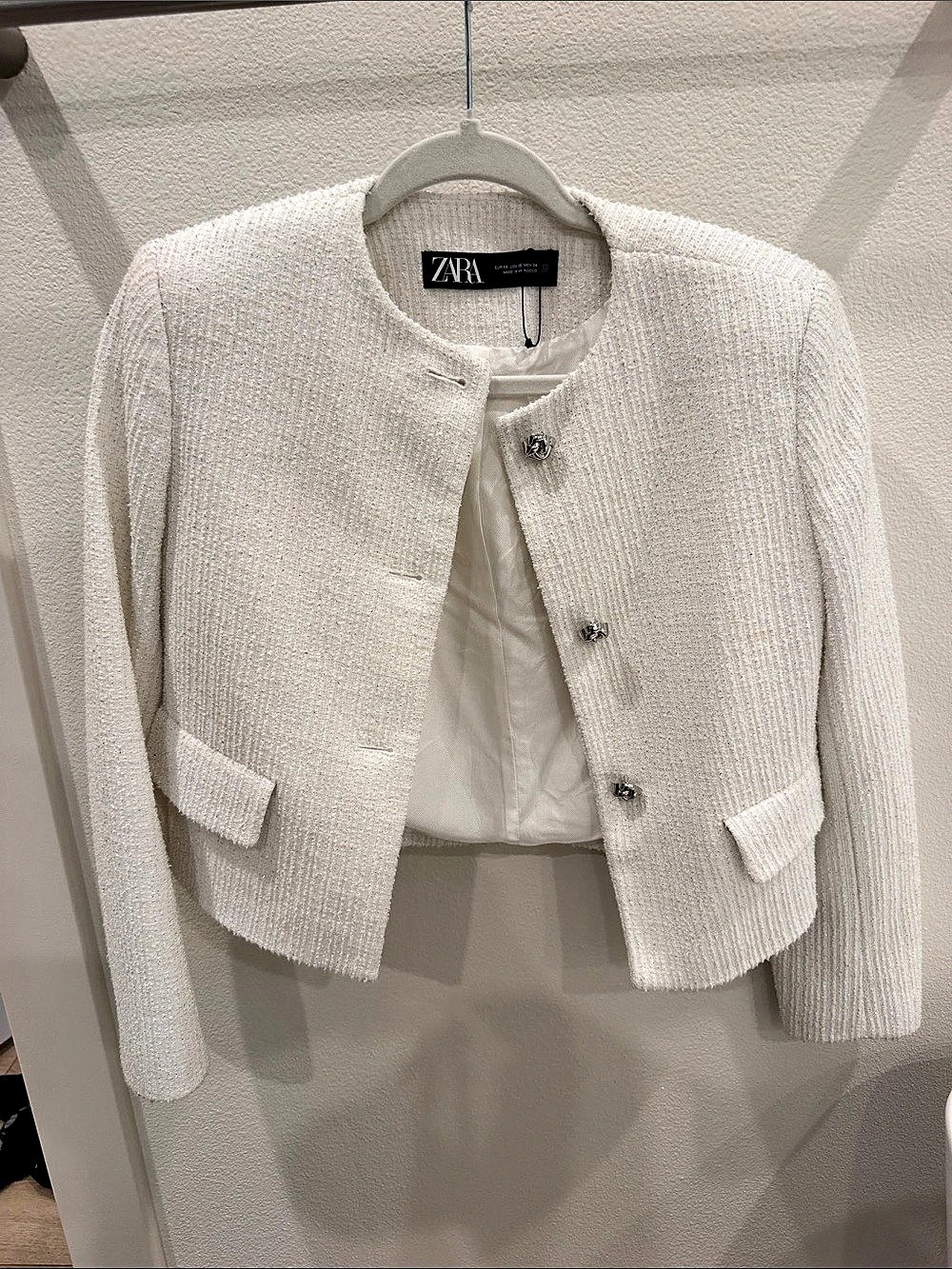 Zara Textured Button-Front Jacket in White Like New